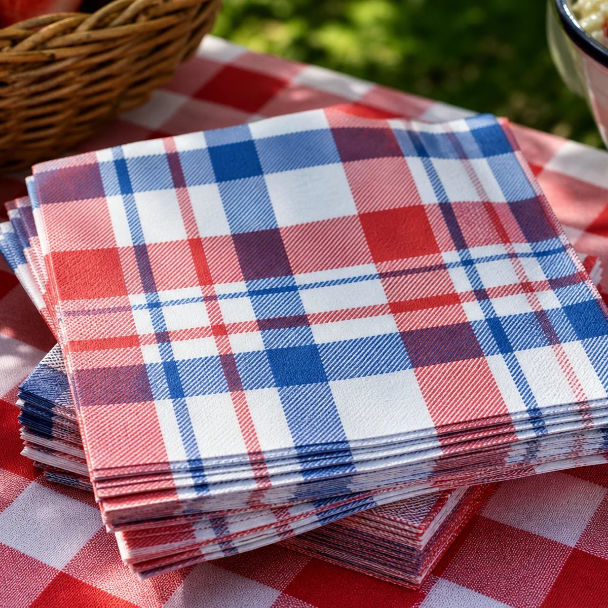Betty Plaid Red, White and Blue Patriotic Napkins